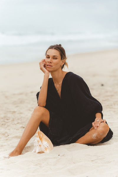 Kyra Midi Dress ~ Black Gauze