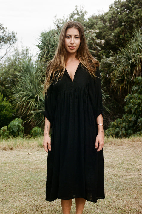 Kyra Midi Dress ~ Black Gauze