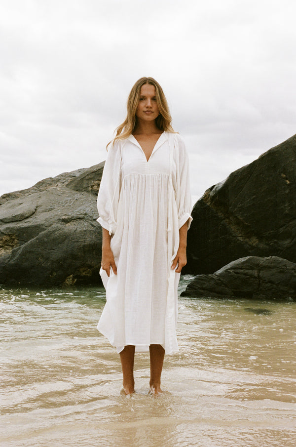 Kyra Midi Dress ~ White Gauze